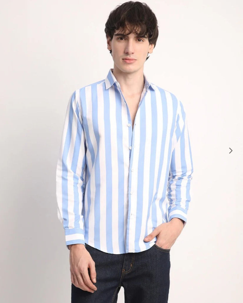 Premium Oxford Cotton Blue Striped Shirt (SF)