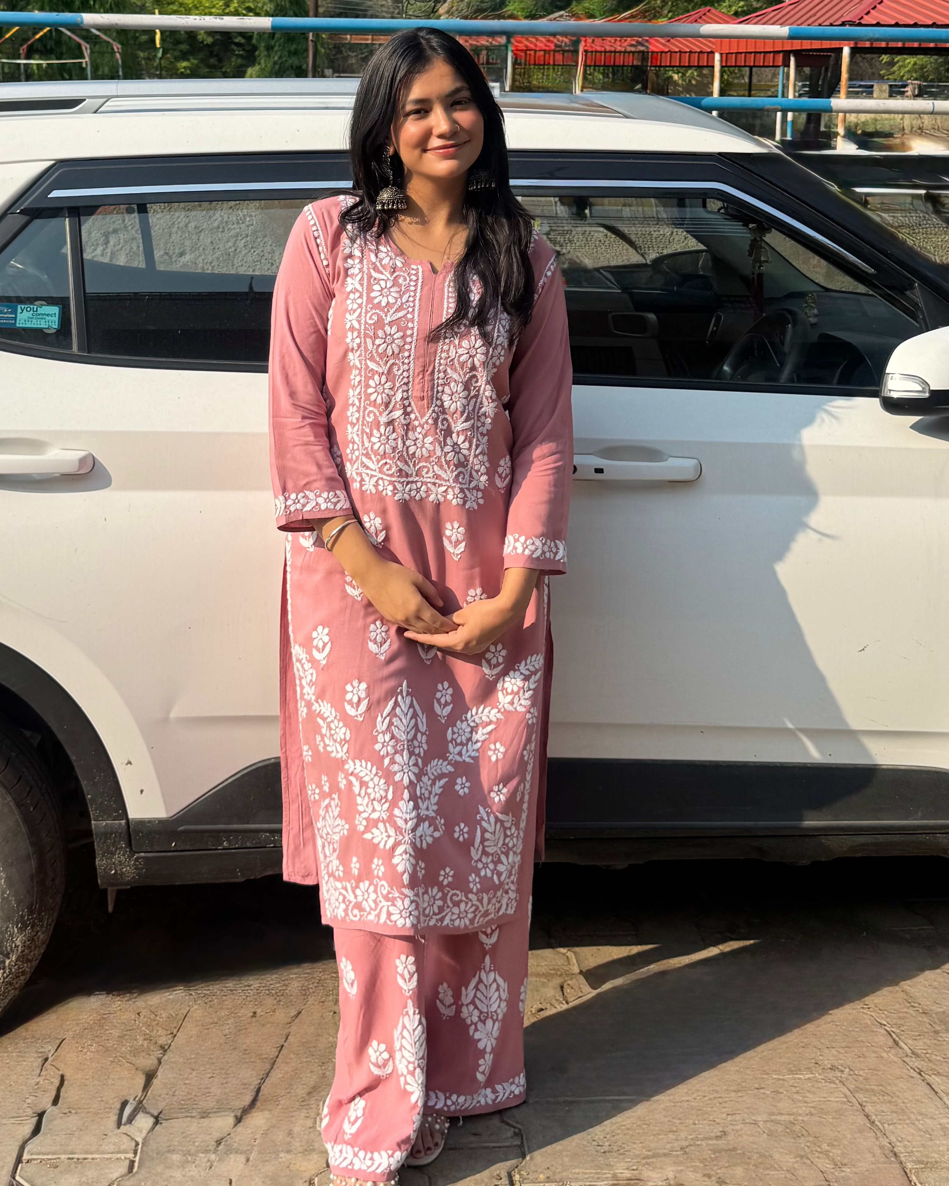 2 Pcs Onion Pink Chikankari Kurta Set