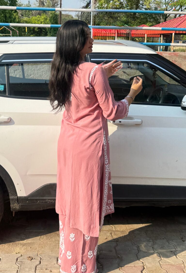 IMG_9153 2 Pcs Onion Pink Chikankari Kurta Set