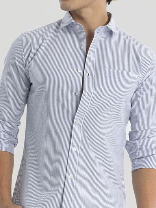 Premium Oxford Cotton White Stripes Casual Shirt (SF)
