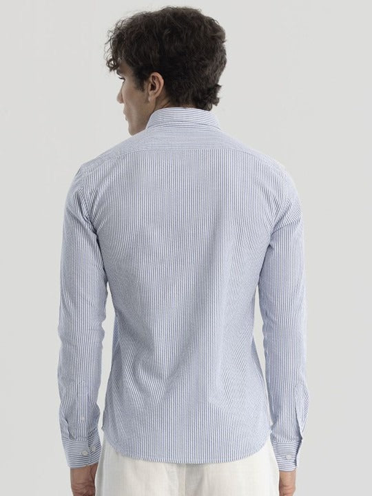 Premium Oxford Cotton White Stripes Casual Shirt (SF)