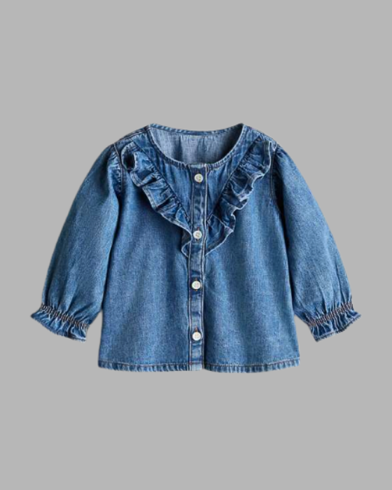 Kid's light blue Puffed Sleeve denim Top
