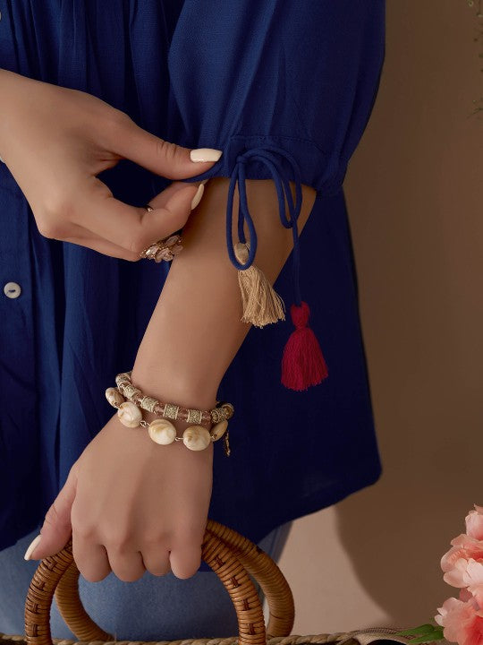 Navy blue Mandarin Collar Tunic Top