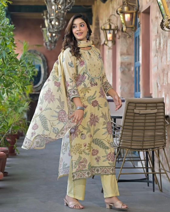 Lemon Yellow Linen 3 Pcs Suit