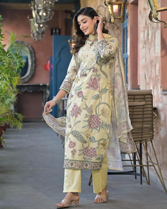 Lemon Yellow Linen 3 Pcs Suit