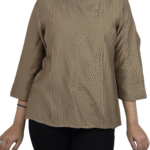 Light brown flower embroidered top