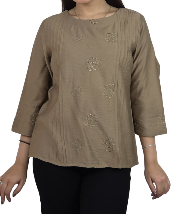 Light brown flower embroidered top