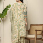 Light Green Mughal Art Organza Print 3 Pcs Suit