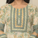 Light Green Mughal Art Organza Print 3 Pcs Suit