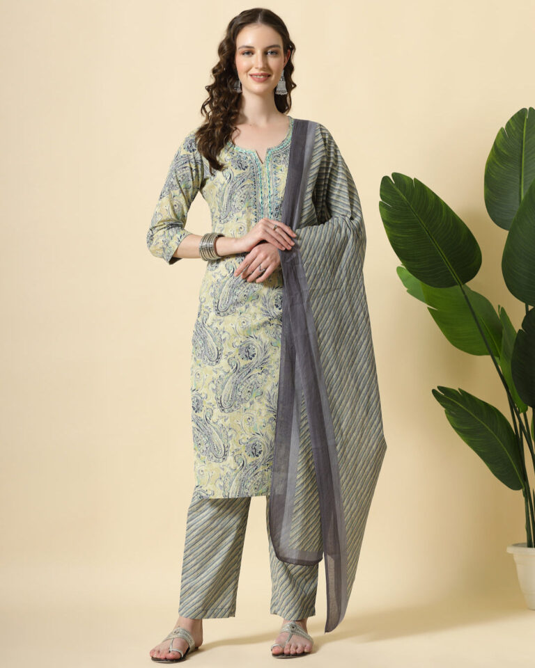 Light Green Straight Fit Suit Mirror Finished By Quasab