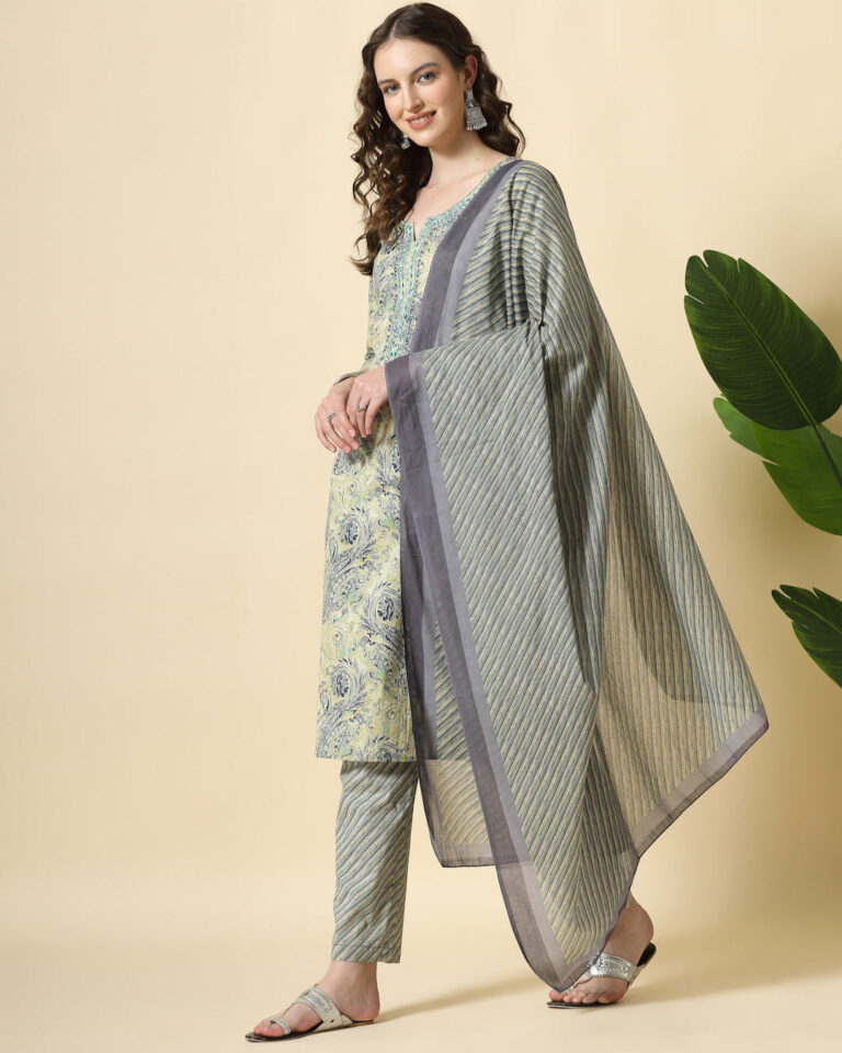 Light Green Straight Fit Suit Mirror Finished By Quasab