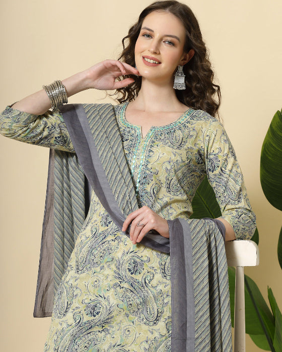 Light Green Straight Fit Suit Mirror Finished By Quasab