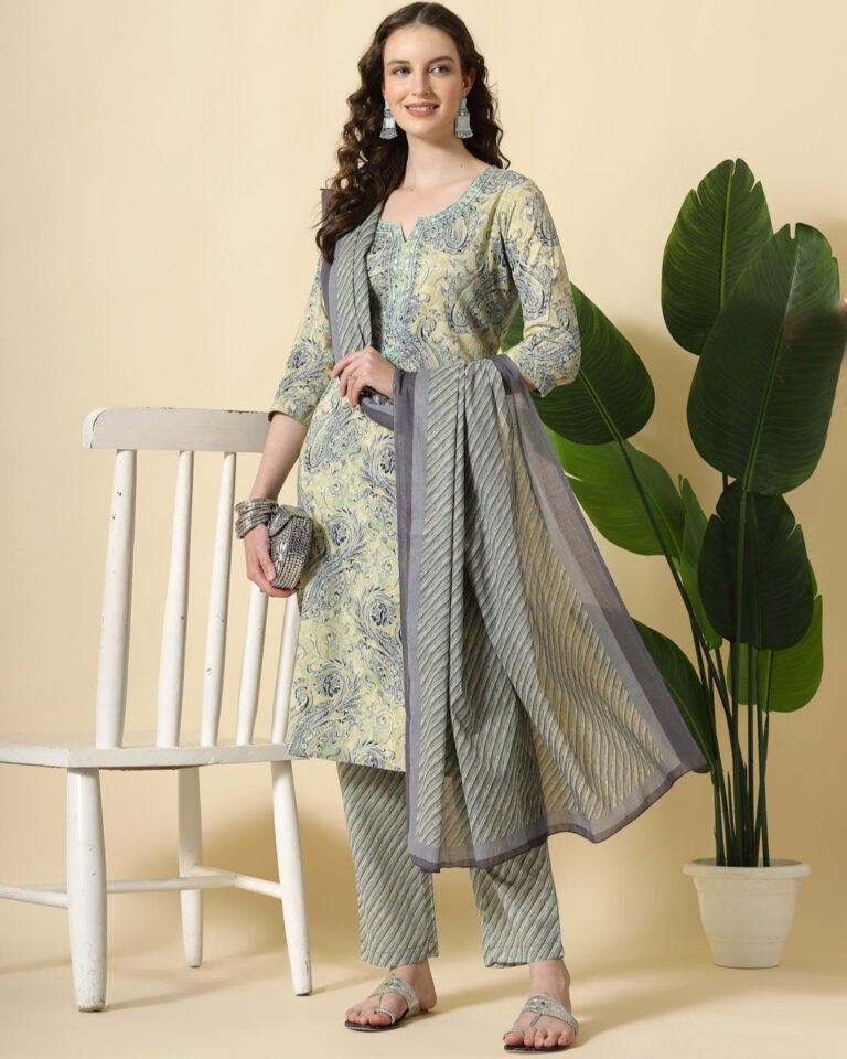 Light Green Straight Fit Suit Mirror Finished By Quasab