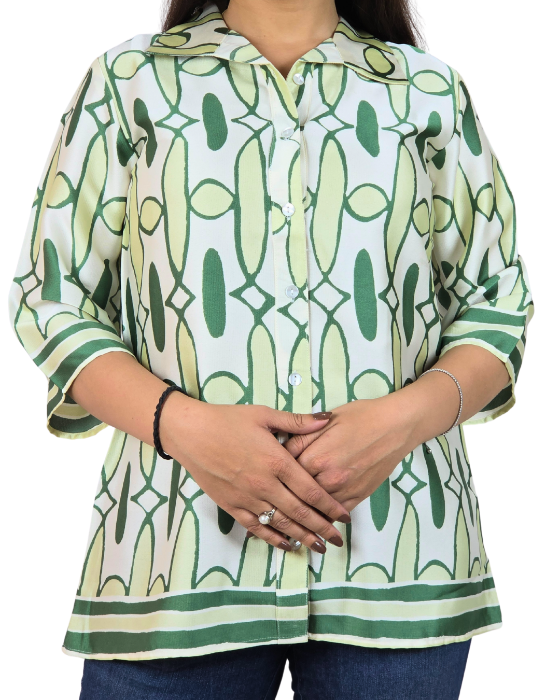 Light and Dark Green Geometric Print Top