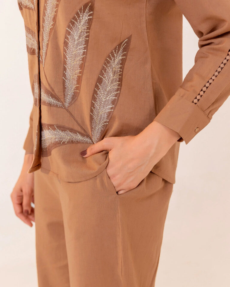 beige embroidered co-ord set