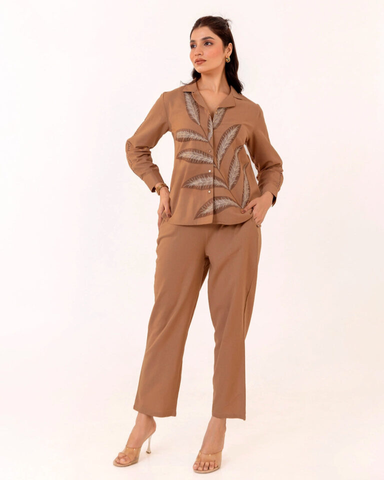 beige embroidered co-ord set