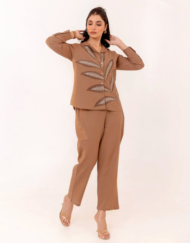 beige embroidered co-ord set