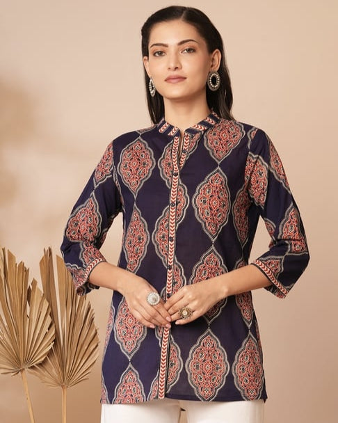 MP000000025943733_437Wx649H_202503310339281 Dark blue ethnic motifs printed short kurti_trooking