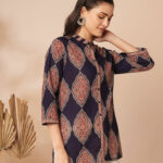 Dark blue ethnic motifs printed short kurti_trooking