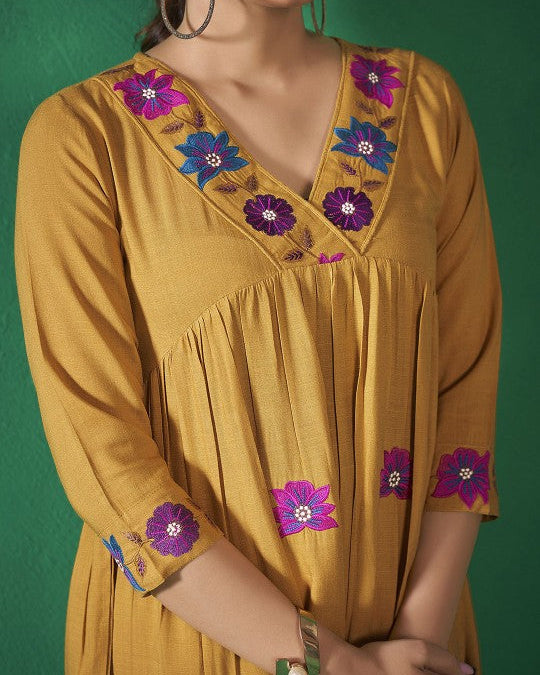 Yellow floral embroidered co-ord set for women