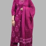 Magenta Floral Print 3 Pcs Kurti Set