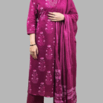 Magenta Floral Print 3 Pcs Kurti Set