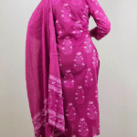 Blue Floral Print V Neck 3 Pcs Kurti Set