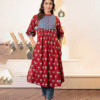 Maroon Floral 2 Pcs A-Line Kurta Set