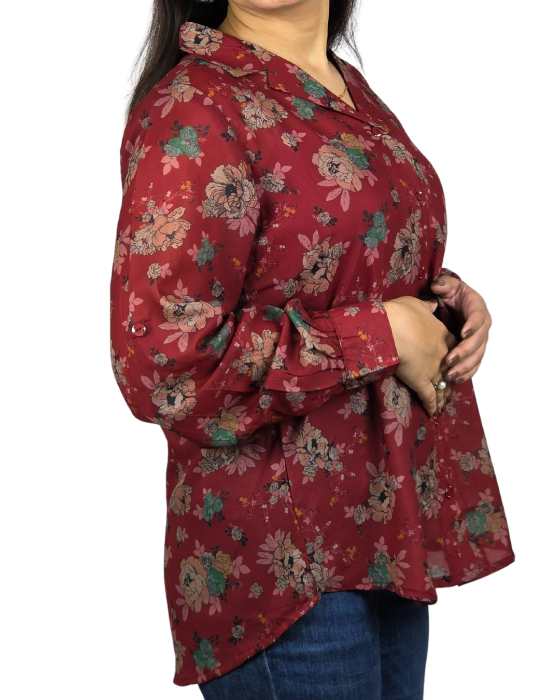 Maroon Floral Print Victoria Shirt With Spaghetti