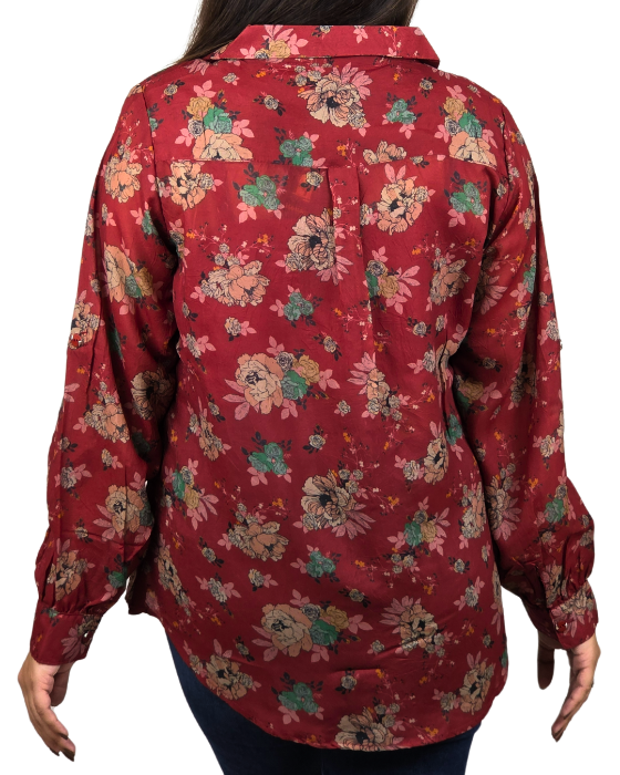 Maroon Floral Print Victoria Shirt With Spaghetti