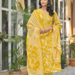 Mustard Yellow V Neck 3 Pcs Suit