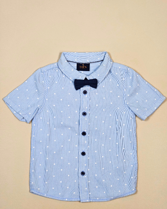 Navy Blue Short Sleeves Shirt + Bow Tie For Boys