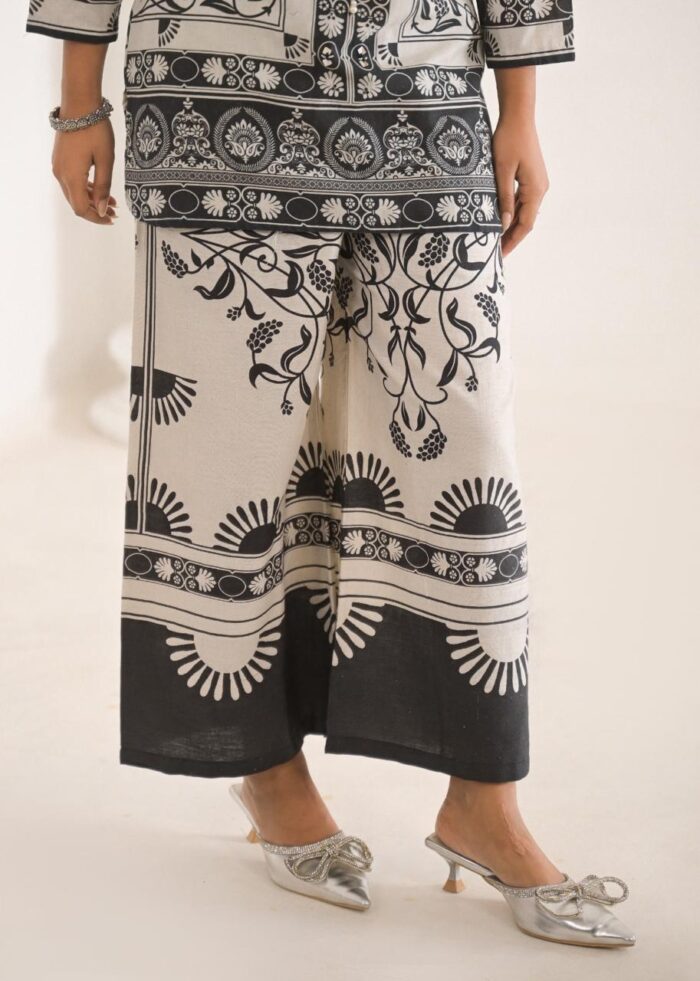 floral print black and white co-ord set for women