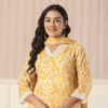 Yellow  Floral Print V Neck 3 Pcs Suit