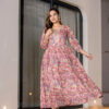 Pink Cotton Silk Resham Embroidery Flare Dress