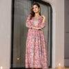 Pink Cotton Silk Resham Embroidery Flare Dress