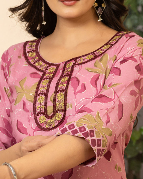 Pink Floral Digital Print 3 Pcs Suit
