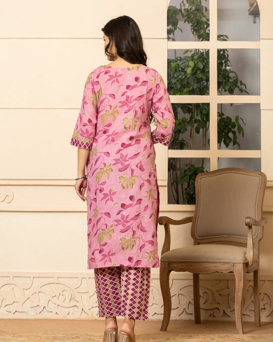 Pink Floral Digital Print 3 Pcs Suit