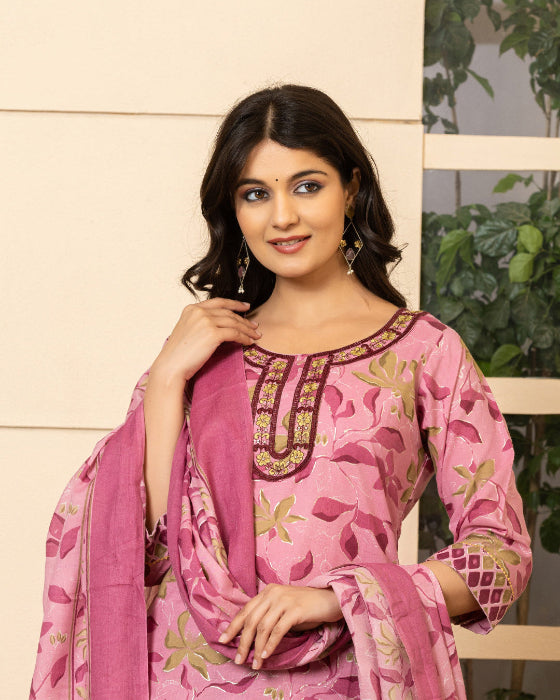 Pink Floral Digital Print 3 Pcs Suit