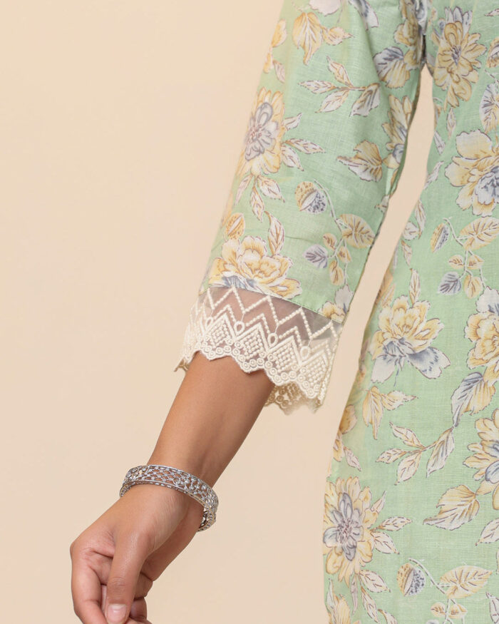 Pista_Green_Floral_Print_V_Neck_3_Pcs_Suit_7 Pista Green Floral Print V Neck 3 Pcs Suit