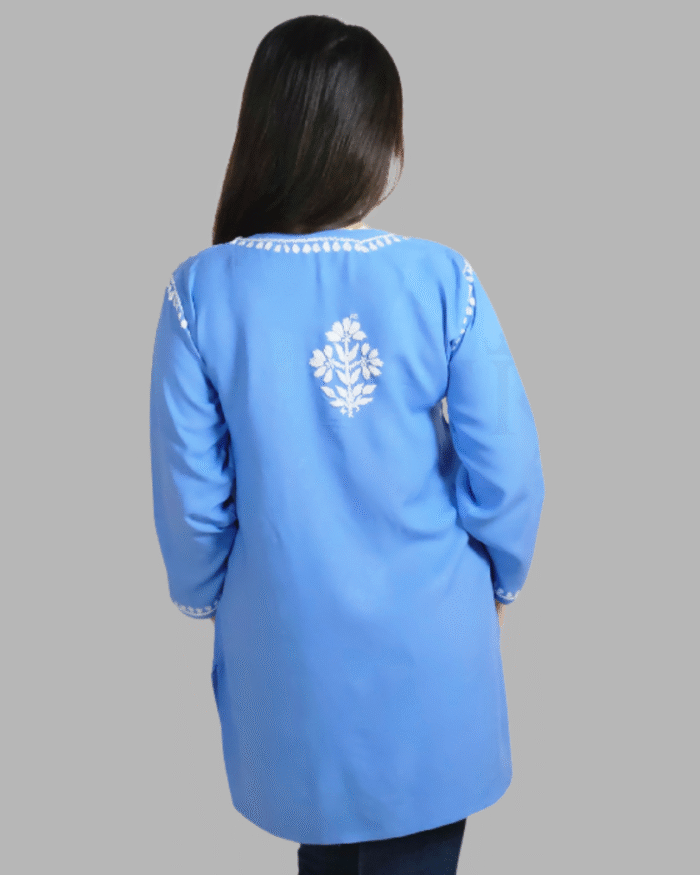 Powder Blue Plain Chikankari Short Kurti
