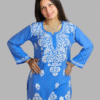 Powder Blue Plain Chikankari Short Kurti
