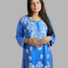 Powder Blue Plain Chikankari Short Kurti