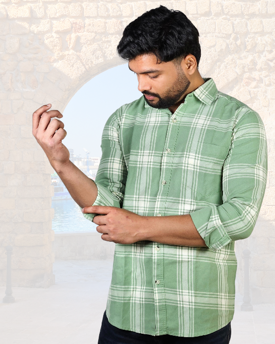 Premium OXFORD COTTON Mint Green Checked Shirt ( SF)