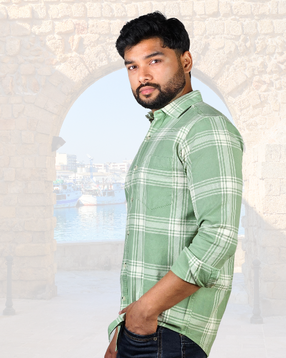 Premium OXFORD COTTON Mint Green Checked Shirt ( SF)