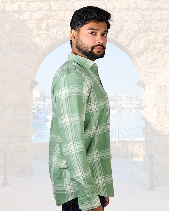 Premium OXFORD COTTON Mint Green Checked Shirt ( SF)