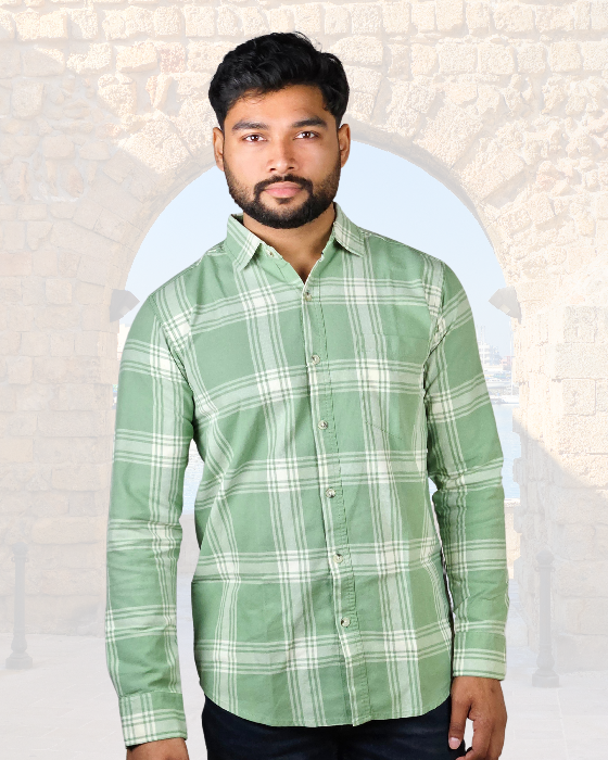 Premium OXFORD COTTON Mint Green Checked Shirt ( SF)