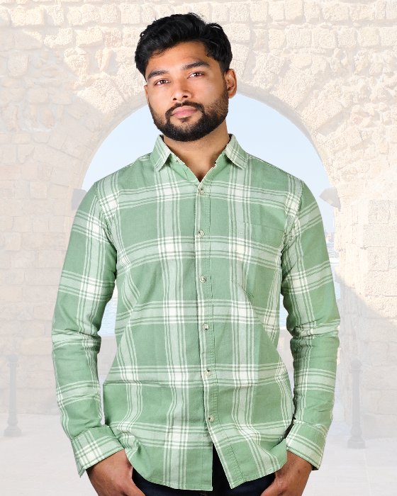 Premium OXFORD COTTON Mint Green Checked Shirt ( SF)