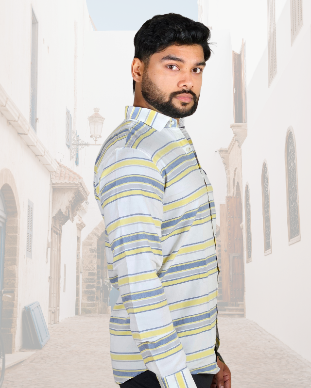 Premium Oxford Casual Shirt Yellow/Blue Stripes (SF)