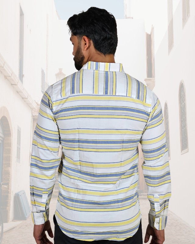 Premium Oxford Casual Shirt Yellow/Blue Stripes (SF)